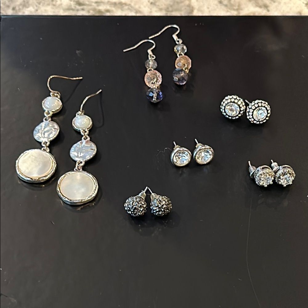 ✨ Set of Six Silver Earrings - 4 Studs, 2 Dangly
